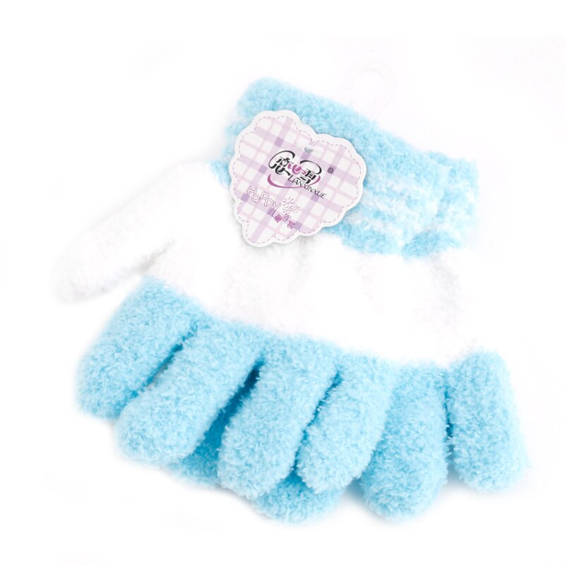 Leuke Baby Baby Kid Volledige Vinger Warme Winter Handschoenen Peuter Knit Rainbow Wanten: Light Blue-White