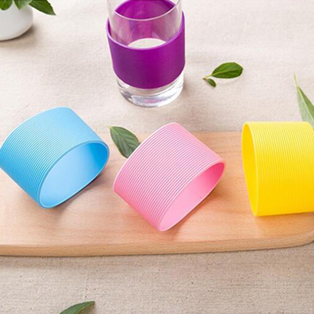 4 stuks Effen Kleur Silicone hittebestendige Cup Mouwen Beschermende antislip Water Glas Cover voor Fles Mok