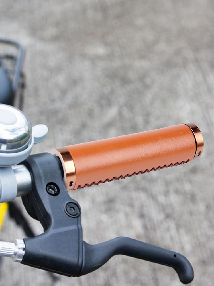 2x Fietsstuur Slot Op Grips Retro Soft Pu Lederen Fietsstuur Cover Handvatten Voor Mountain Folding City Bike