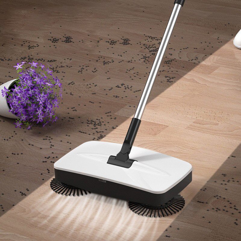 Hand Push Sweeper Stainless Steel Scraping And Mopping Integrated Machine Household Cleaning Package Broom And Dustpan Set: Black