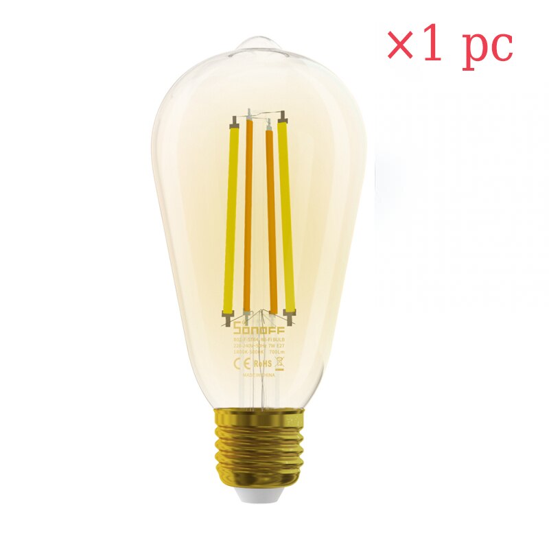 SONOFF – ampoule intelligente WIFI 7W E27, 1/2/5 pièces, lampe LED sans fil, Filament lumineux, application eWelink, commande vocale, fonctionne avec Alexa Google Home: B02F-ST64 1pc