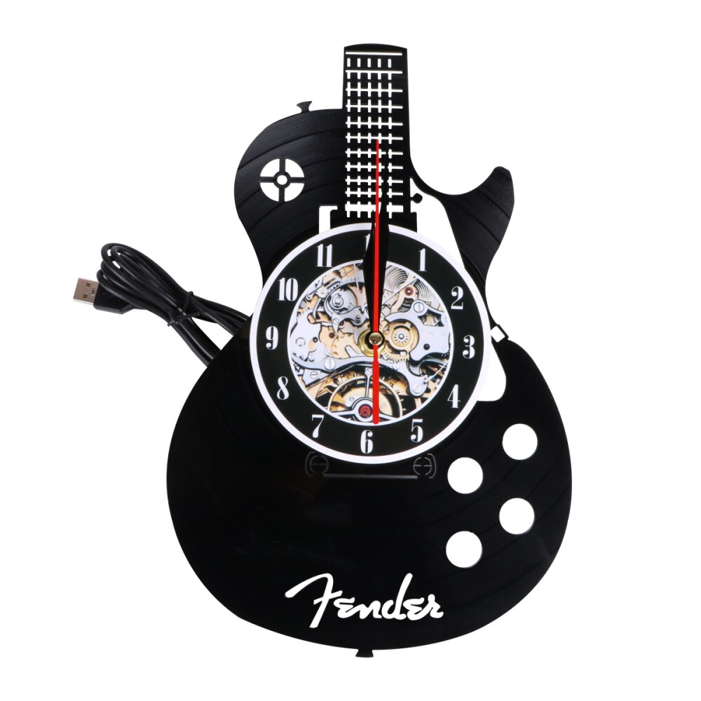 1pc väggklocka elegant vardagsrum vägg hängande klocka vinylskiva väggklocka gitarr form väggklocka dekorativ väggklocka: Svart 1