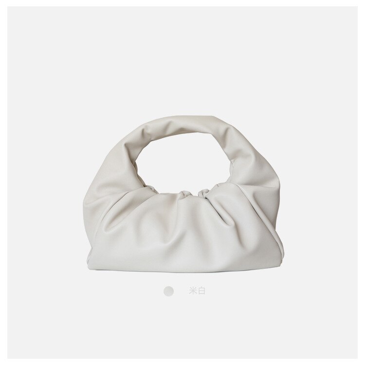 Hobos taske pu læder plisseret underarm skulder taske dumpling pose totes håndtaske vintage retro ruched pillow bag: Hvid