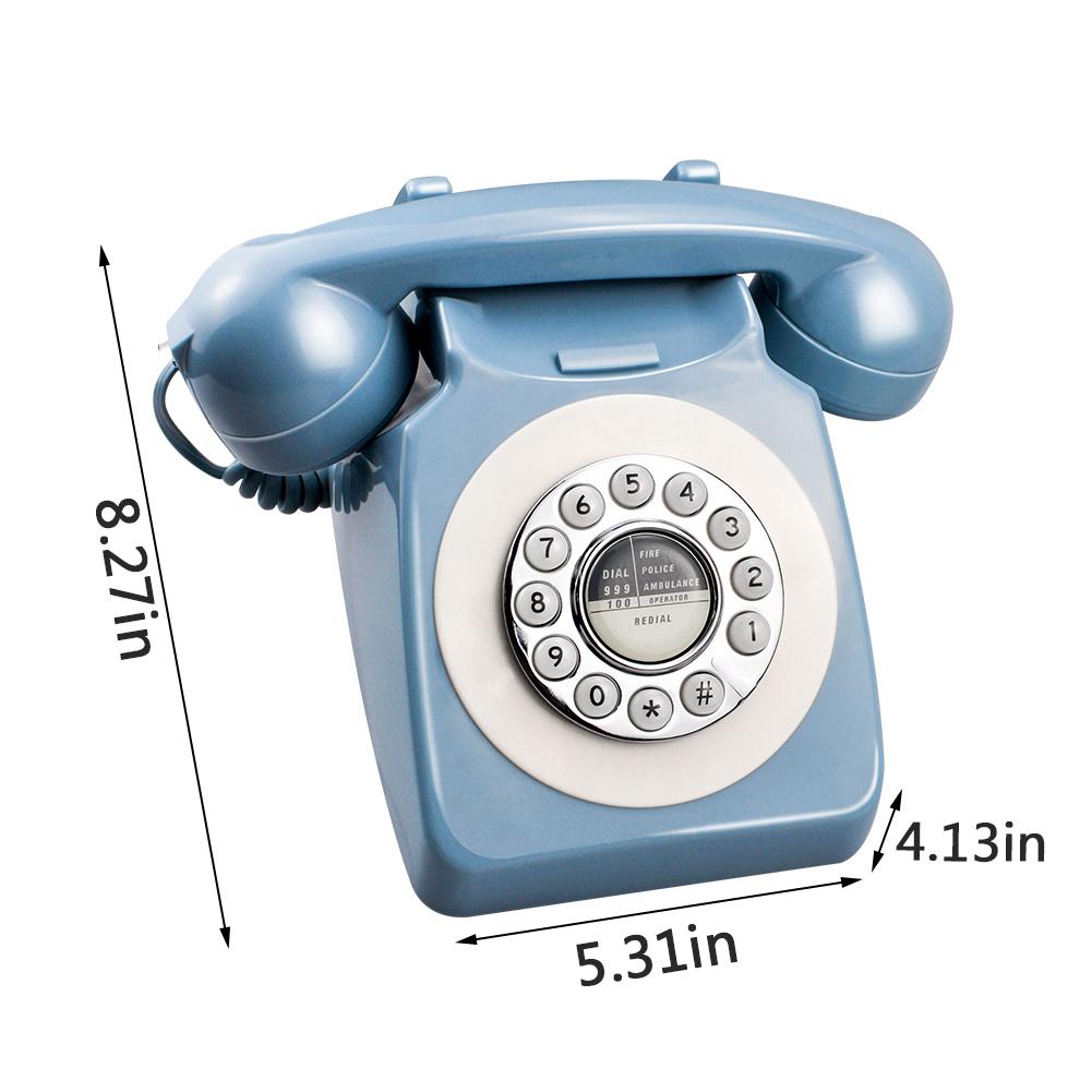 Ms -300 blå retro hjemmetelefon europa amerika fastnet roterende drejeskive genopkaldsknap til hotelfamilietelefon eu us retro