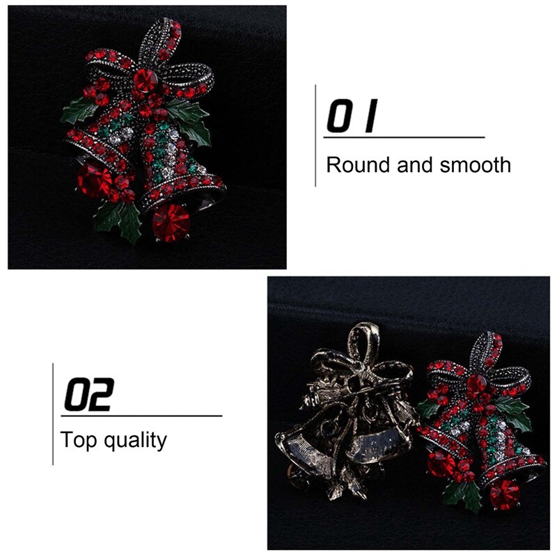 Rhinestone Crystal Strik Dubbele Klokken Broches Voor Kerst Ornamenten Pak Hijab Pins Creatieve