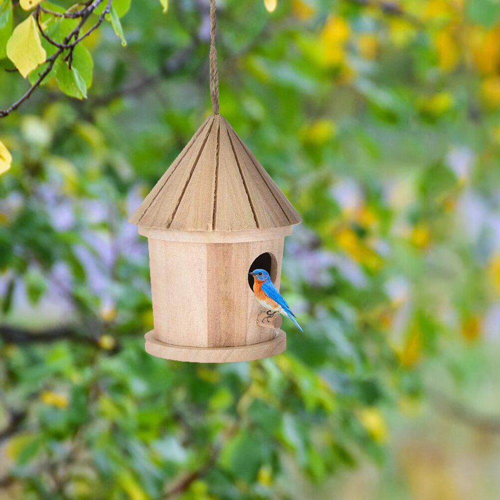 1 Set Houten Vogel Huis Met Opknoping Touw Tuinieren Decoratie Bird's Kleine Nest Houten Vogelkooi #20
