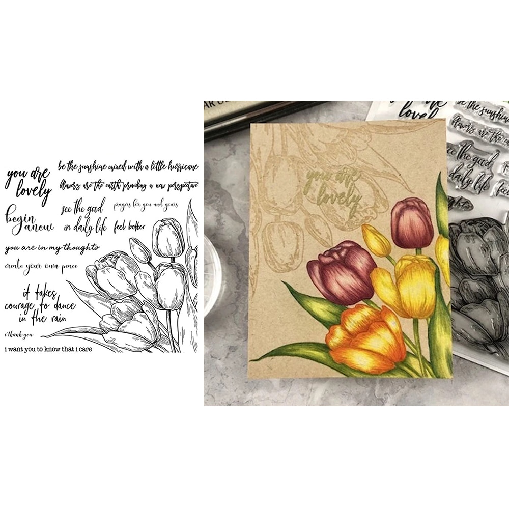 Tidlig tulipanbukett klare stempler til gjør-det-selv scrapbooking håndverk papirkort gjennomsiktige stempels silikonforseglingsstempel