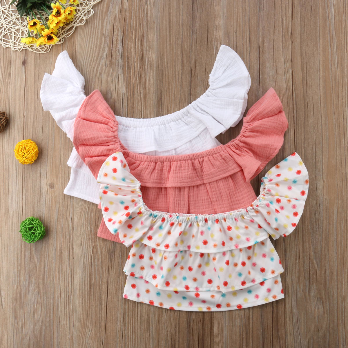 Newborn Kid Child Baby Girls Summer Blouse Off Shoulder Ruffled Dot Tops Shirt Blouse Summer Clothes Baby Girl 0-3T