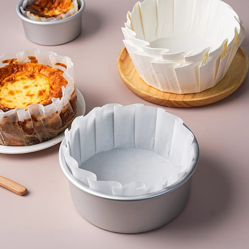 Moule en papier pliable pour gâteau au fromage basque, papier de cuisson, huile de cuisson, bord vert, mousse, libération de poulet