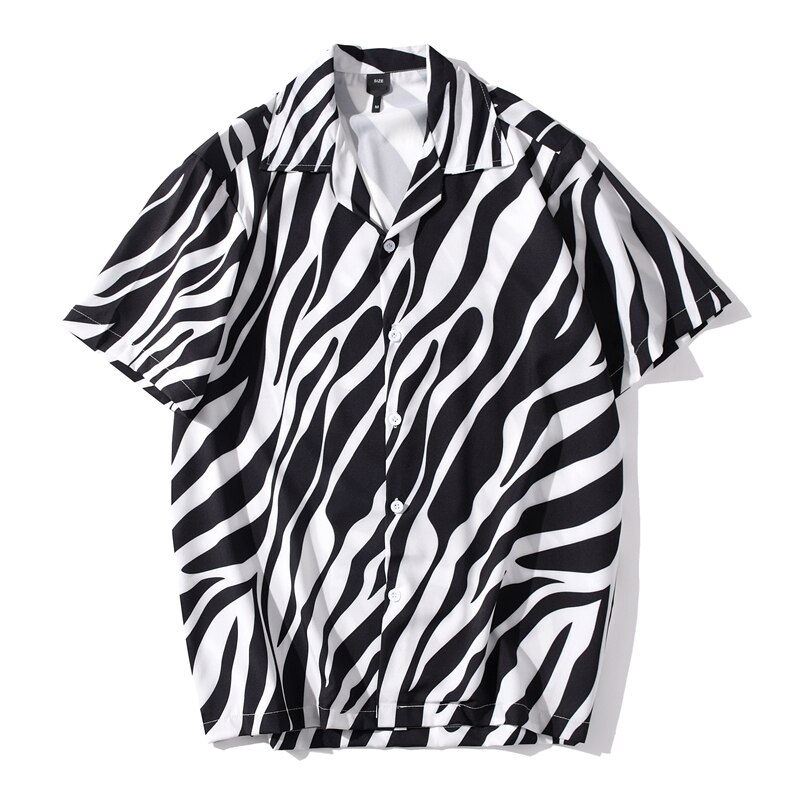 Herre zebra print skjorte afslappet strandprintede korte ærmer mænd kvinder hawaii oversize harajuku streetwear toppe: M
