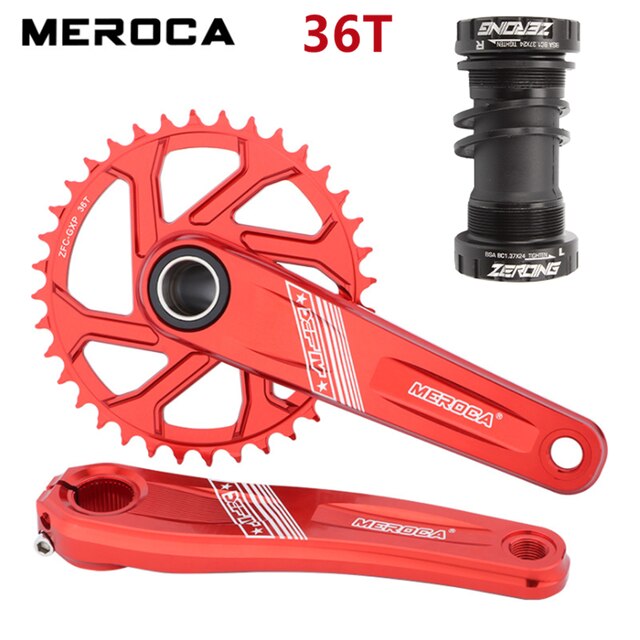 MEROCA MTB Crankset 170mm GXP 32/34/36/38T Narrow Wide Chainring Aluminium Alloy Mountain Bike Crank Set GXP Crank: Red With BB 36T