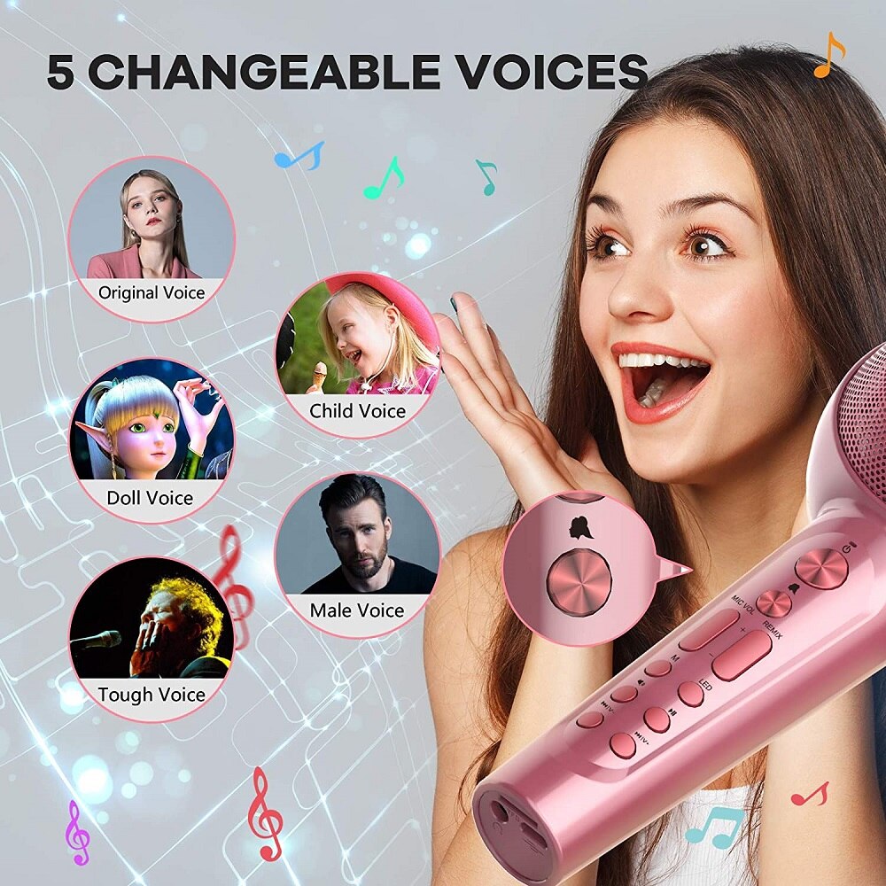 GOODAAA Bluetooth Karaoke Mikrofon für Telefon Drahtlose Tragbare Handheld Mic Lautsprecher mit LED-Licht Magie Sound Singen Maschine