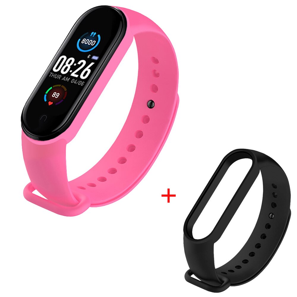 M5 slimme armbanden met kleurenscherm, sporttracker voor dames en heren, bluetooth fitnesshorloges, hartslagmeter en sportband voor android en ios: Roze zwart