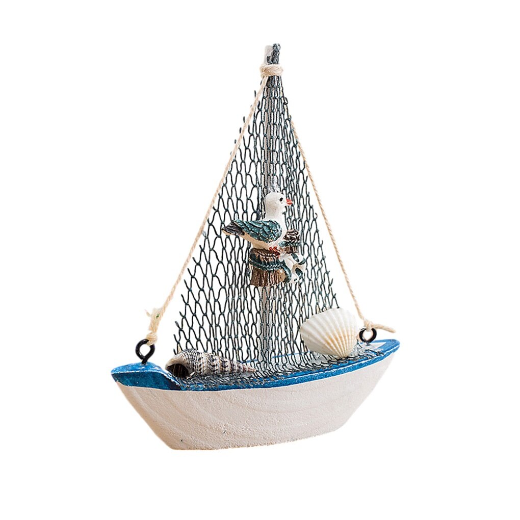 1pc mini middelhavsstil marine nautisk træ blå sejlbåd skib træ håndværk ornamenter festlokale boligindretning: Havfugl