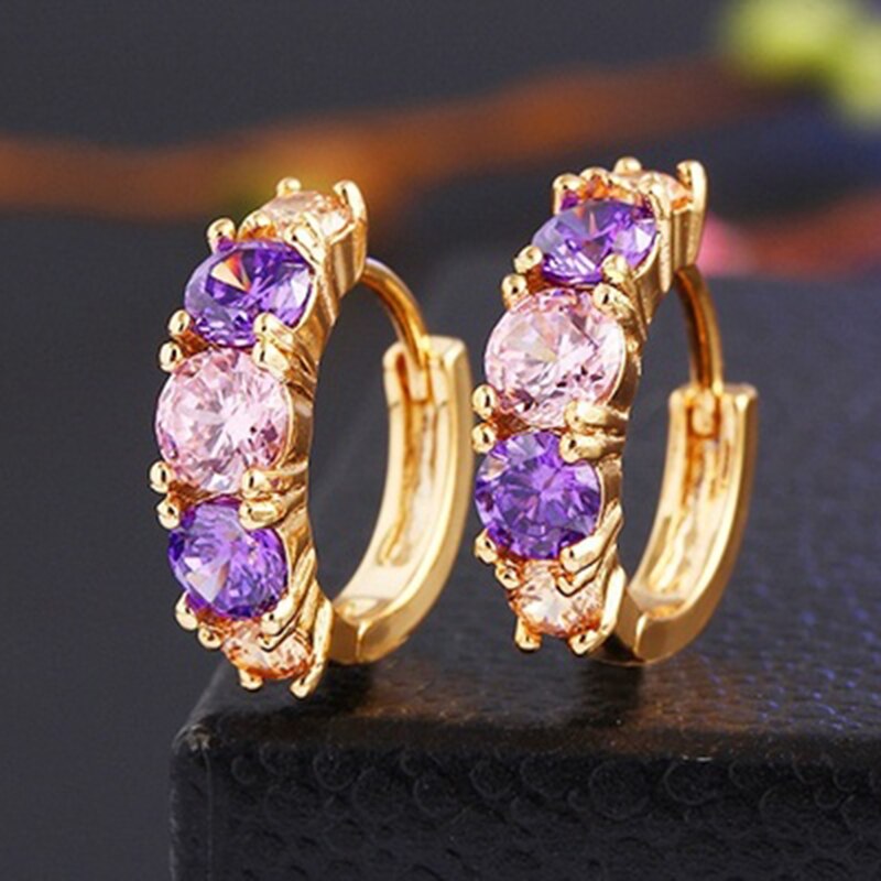 Neue Frauen Zirkon ohrringe anhänger Hoop ohrringe weibliche-Lila