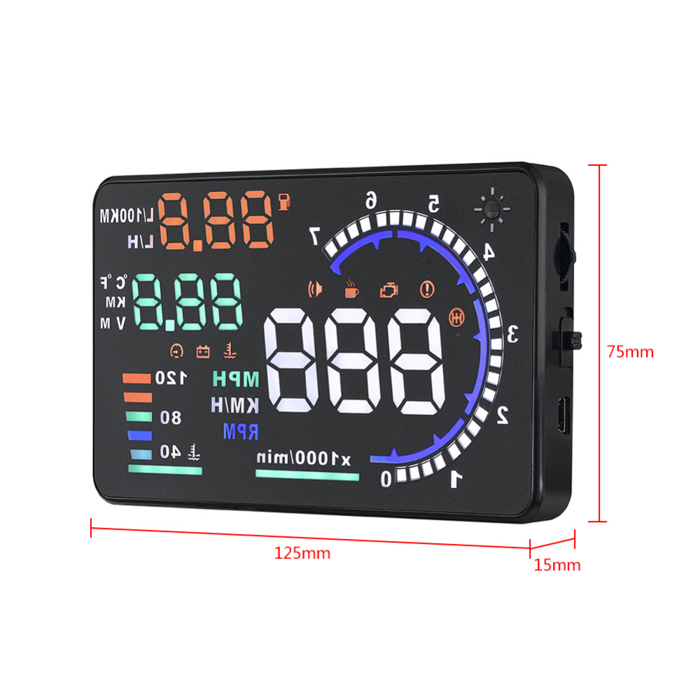 A8 5.5'' OBD II Car HUD Display Auto Windshied Reflective Screen Speed Display