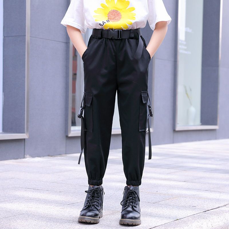 Eachin meisjes cargo broek trend kinderkleding meisjes losse broeken effen streetwear broek kinderen effen broek met zakken