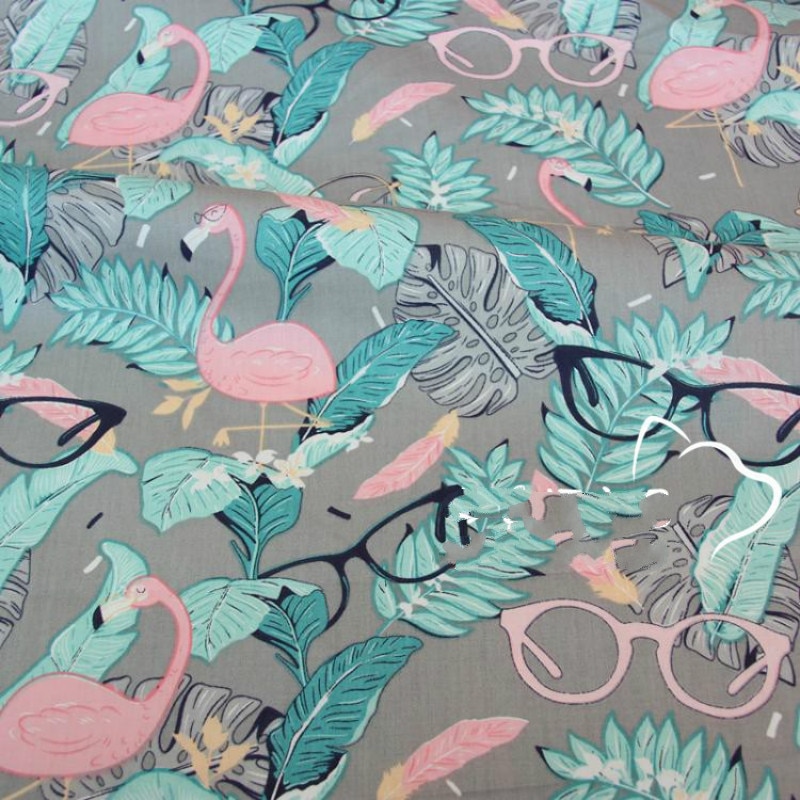 Tela de sarga de algodón con flamencos estampados, ropa de cama de manualidades, costura de retazos y telas de para confección de ropa