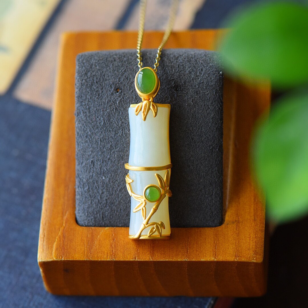 Naturel Hetian Jade Bambou Pendentif Collier S925 Bijoux Calcédoine Amulette pour Femmes directe: white