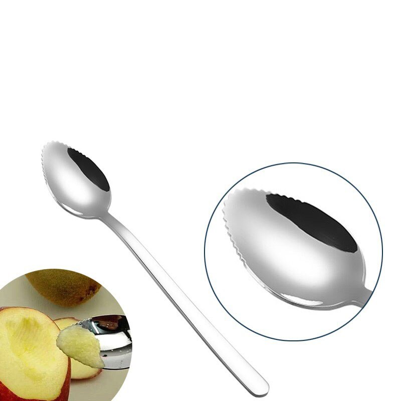 Tyk glat rustfrit stål grapefrugt ske dessert ske takket kant skåret frugt køkken gadget madlavning værktøjer