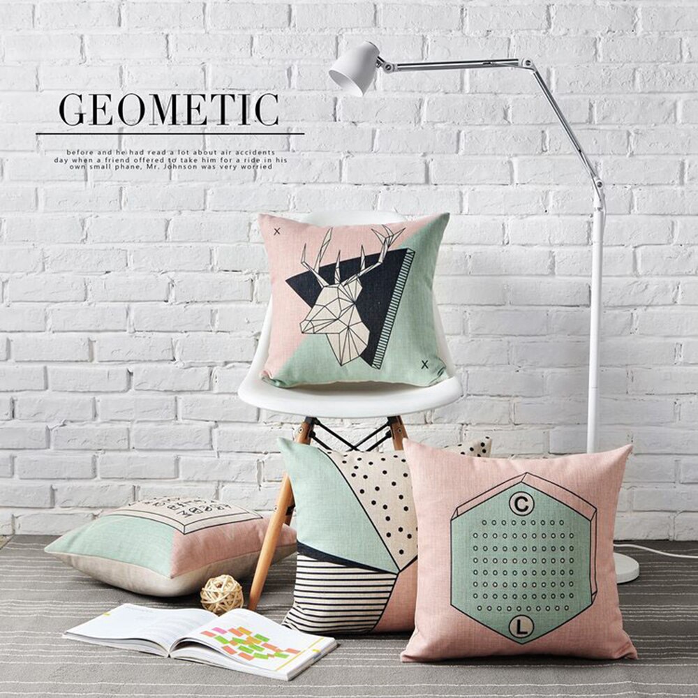 Cojín nórdico de lino con estampado geométrico para el hogar, almohada de cintura lumbar Simple de Inglaterra, cojín decorativo para sofá