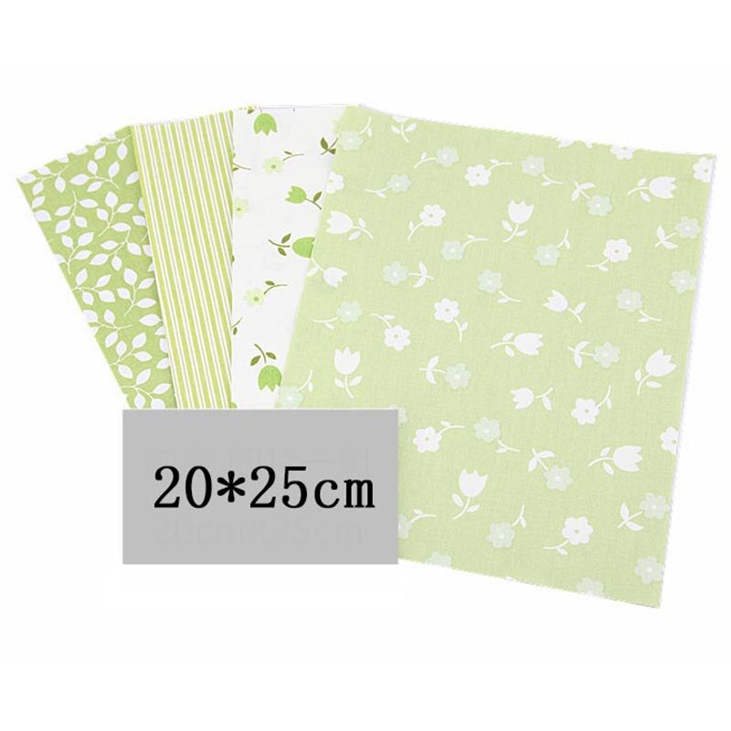 4 draps/ensemble 20x25CM coton Patchwork vêtements tissu accessoires de couture tissu d'impression florale matériel bricolage à la main couleur mélangée: 12 Green