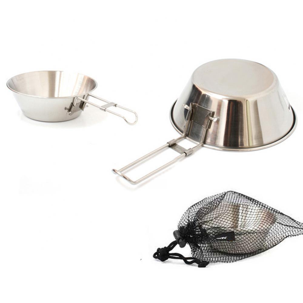 Opvouwbare Draagbare Roestvrijstalen Kom Voedsel Schotel Container Camping Wandelen Camping Accessoire Picknick Plaat Kom Servies