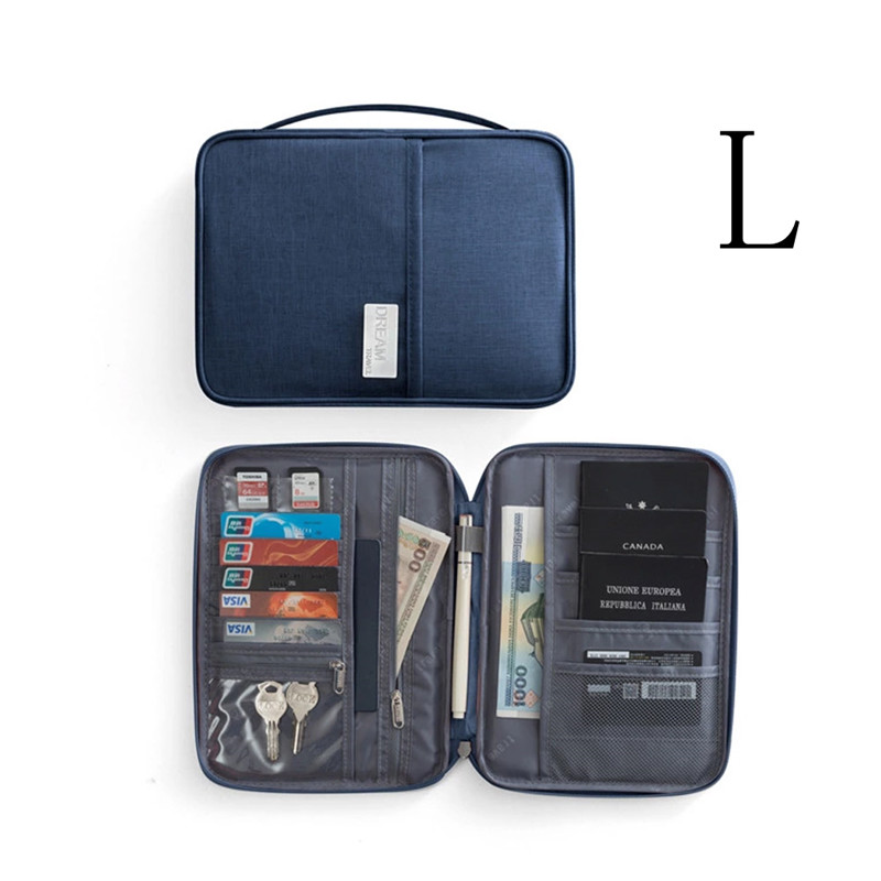 Sports Bag For Passport Cover Holder Card Package Credit Card Holder Wallet Organizer Sports Hiking Camp Document Bag: Navy L