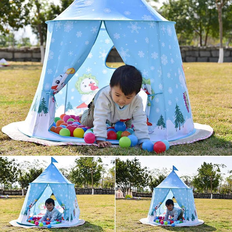 Foldable Snowman Castle Tent Blue Flag Portable Christmas Children Play Toy Simulation Modeling Easy to Accept Storage PNLO