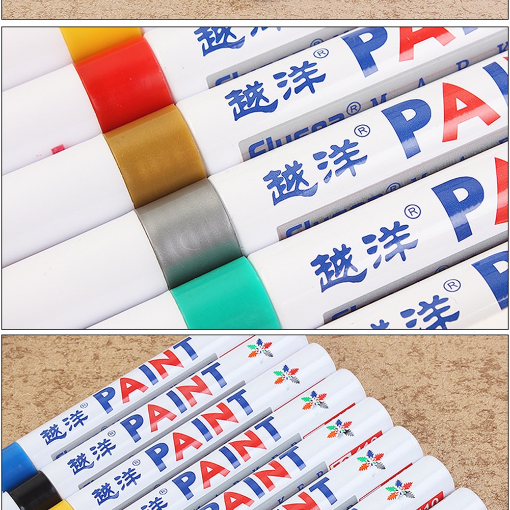 12 Colors Universal Waxing Sponge Paint Pen Marker Waterproof Metallic Colours Car Tyre Tire Metal Permanent Pens Doodle Pen