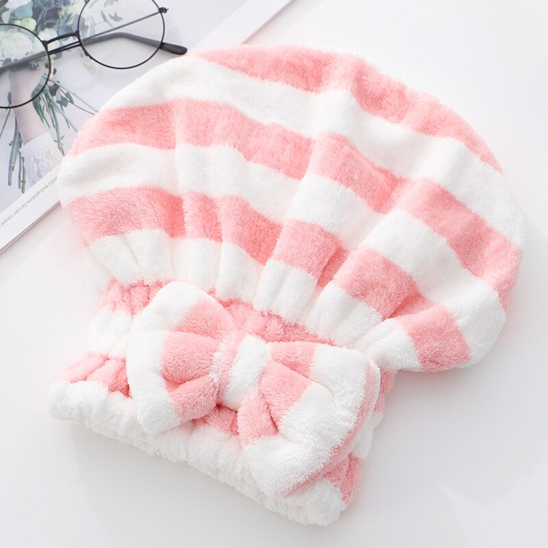 Waterabsorberende en drogende muts voor droog haar voor vrouwen, snel drogend haar, handdoek voor lang haar, verdikte shampoo, badmuts met tulband: Roze