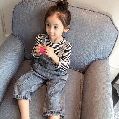 Vår høst baby jenter denim jumpsuit bukser barn romper klær små barn overall jeans bukser jenter denim jumpsuits kostyme