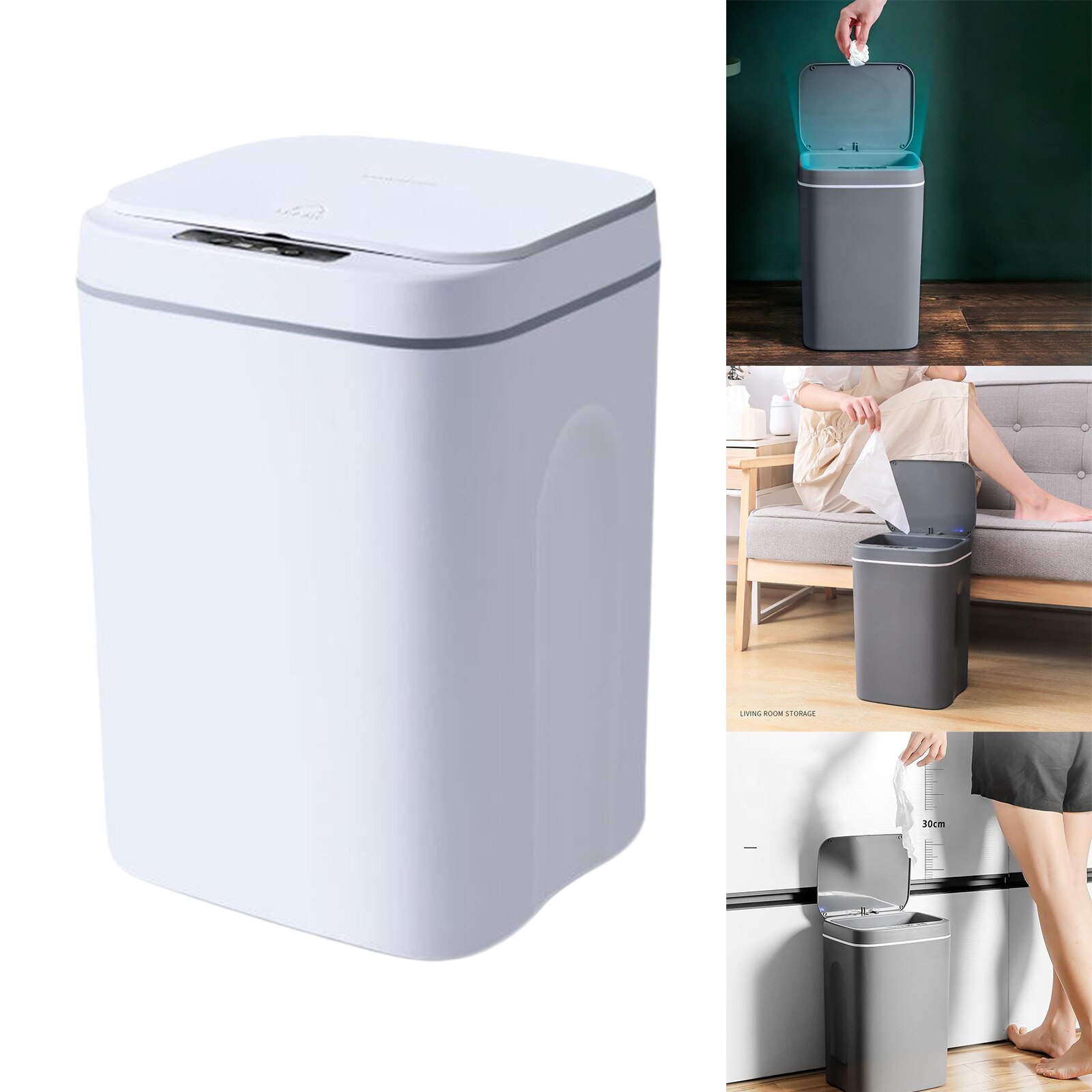 12L/14L/16L Intelligent Trash Can Smart Motion Sensor Automatic Waste Bins: White 16L
