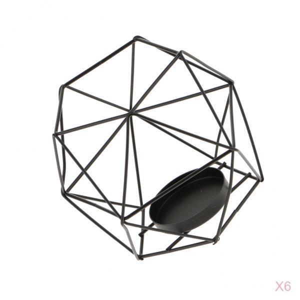 Photophore géométrique 3D noir 6 pièces | Chandelier votif de mariage