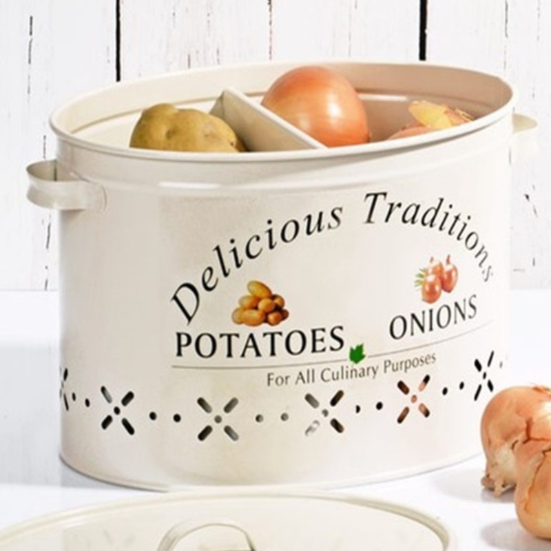 Verse Aardappel Ui Opslag Thuis Keuken Restaurant Moderne Decoratieve Metalen Container Doos Met Twee Compartimenten 18 Liter