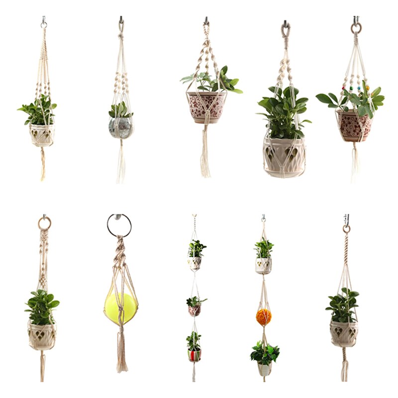 Vintage Macrame Plant Hanger Indoor Outdoor Opknoping Mand Jute Touw Katoen En Linnen Opknoping Bloempot Netto
