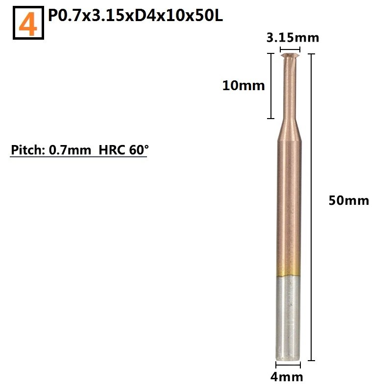 1pc Single Thread Milling Cutter P0.25-0.8 TiCN Coated CNC Router Bit 4mm Shank Thread Mill Carbide End Mill: P0.7x3.15xD4x10x50L