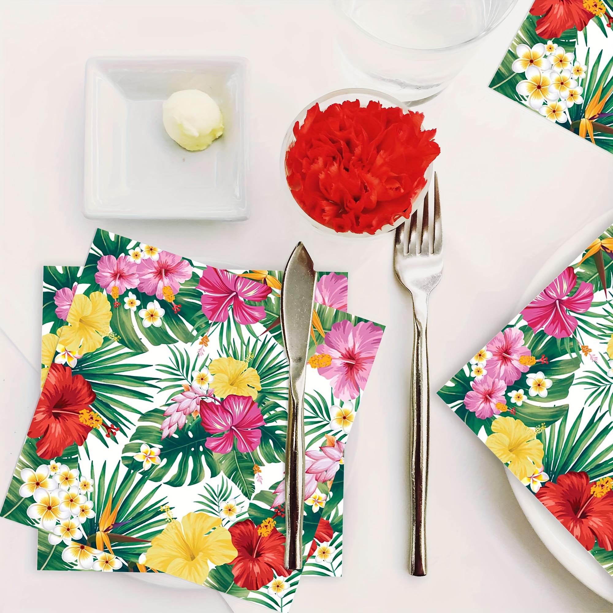 20 st hawaiianska cocktailservetter, tropiska hawaiianska engångsservetter med palmbladshibiskus och tema, lämpliga för sommaren