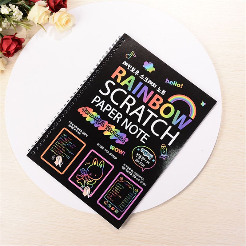 2PCS Large Magic Color Rainbow Scratch Art Paper Note book Fully Black Drawing