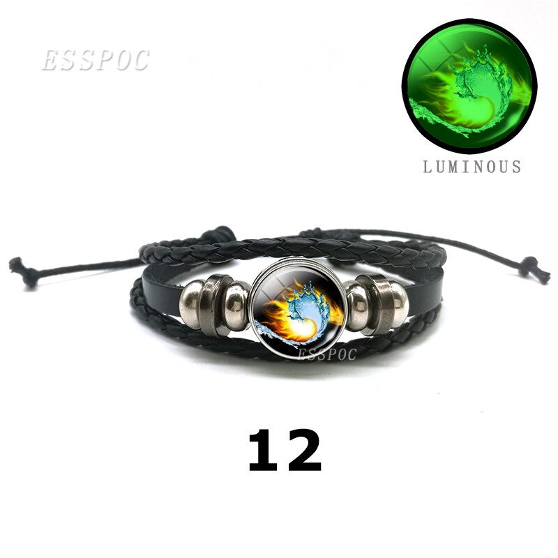 YinYang potins en cuir noir Bracelet lumineux rétro Tai Chi Kung Fu Logo bouton pression Bracelet hommes et femmes bijoux accessoires: 12