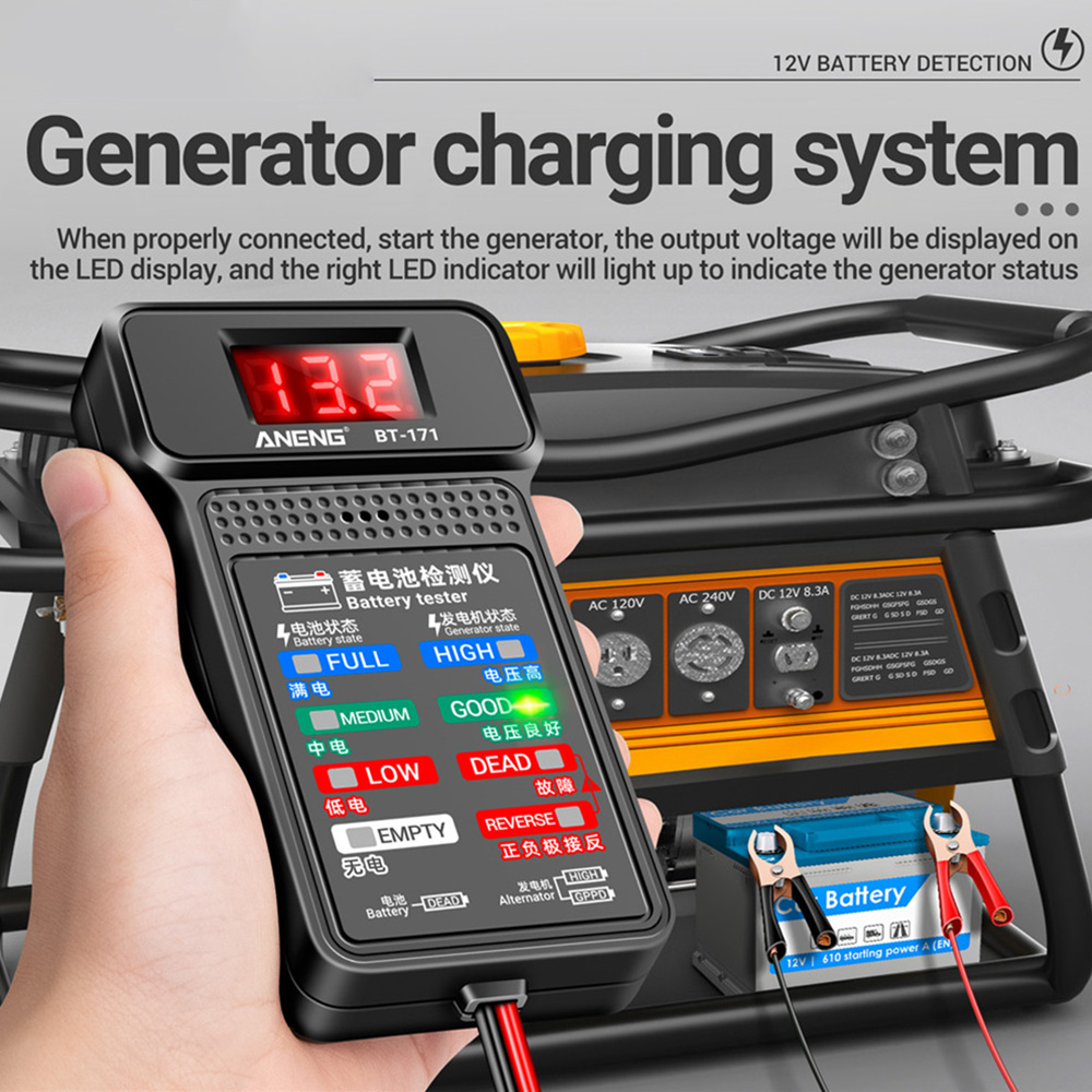 Probadores de batería multifuncionales BT-171, 12V, detección industrial de reparación de automóviles con pantalla LED de visualización inversa, diagnóstico de electricista