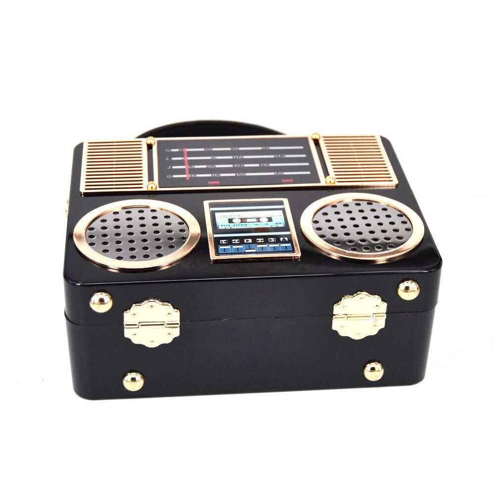 Caja de mano de Radio acrílica negra para mujer, bolso de mano de para , bolso de noche, bolso de maletero, Pochette con bolso de hombro con correa