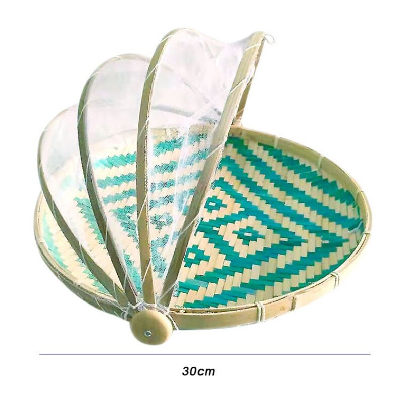 Hand-Woven Rectangular Bamboo Food Serving Tent Storage Basket Tray Mesh Storage Container With Gauze Cover Panier De Rangement: 1012A3
