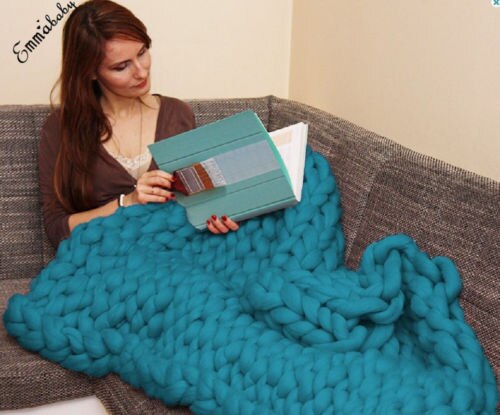 Chunky Knitted Thick Blanket Hand Wool Bulky Knit Throw Sofa Blanket Handmade US