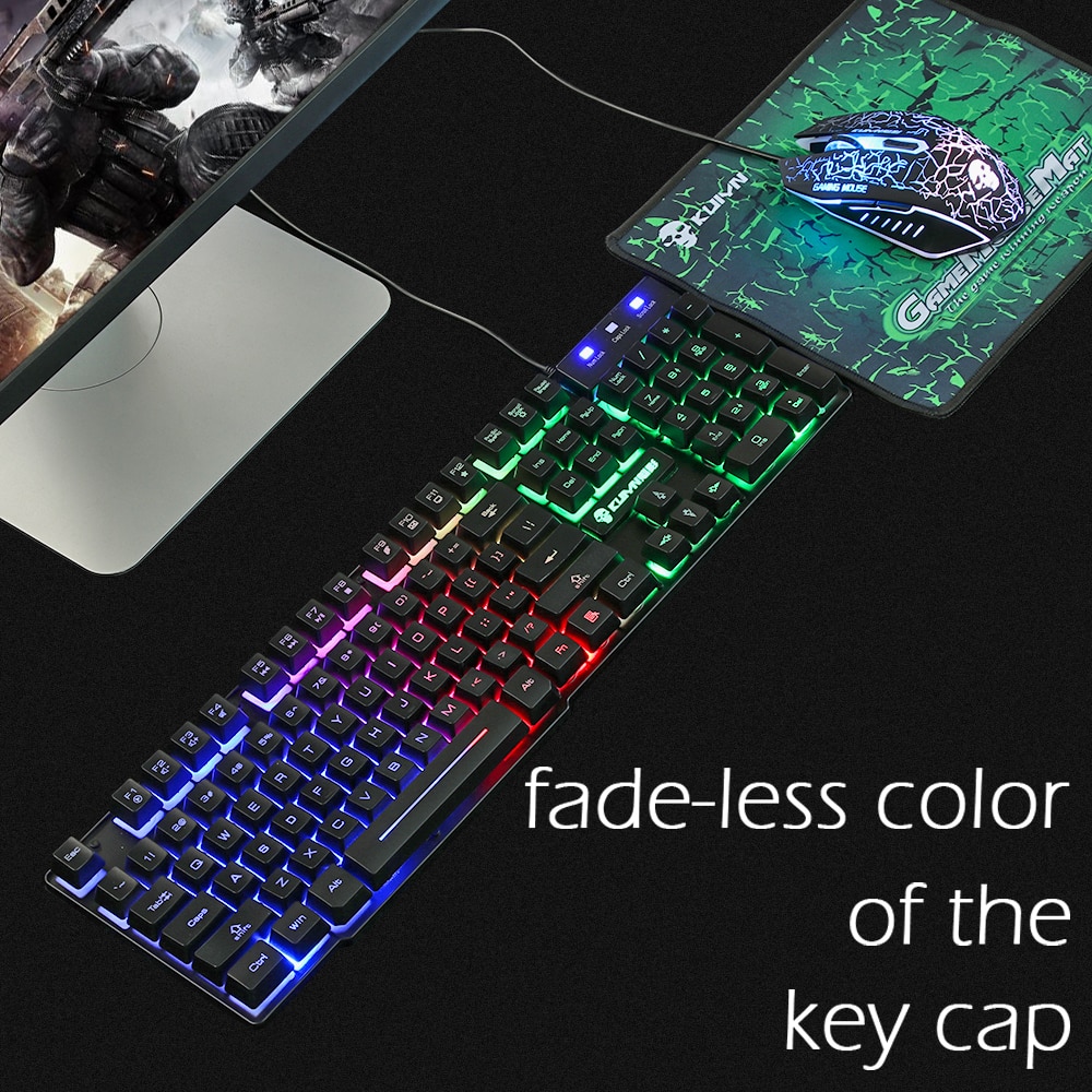 T6 Rainbow Backlit Luminous Keyboard Mouse Set Desktop Computer Game Mechanical Hand Feel For PC PS4 PS3 Xbox One