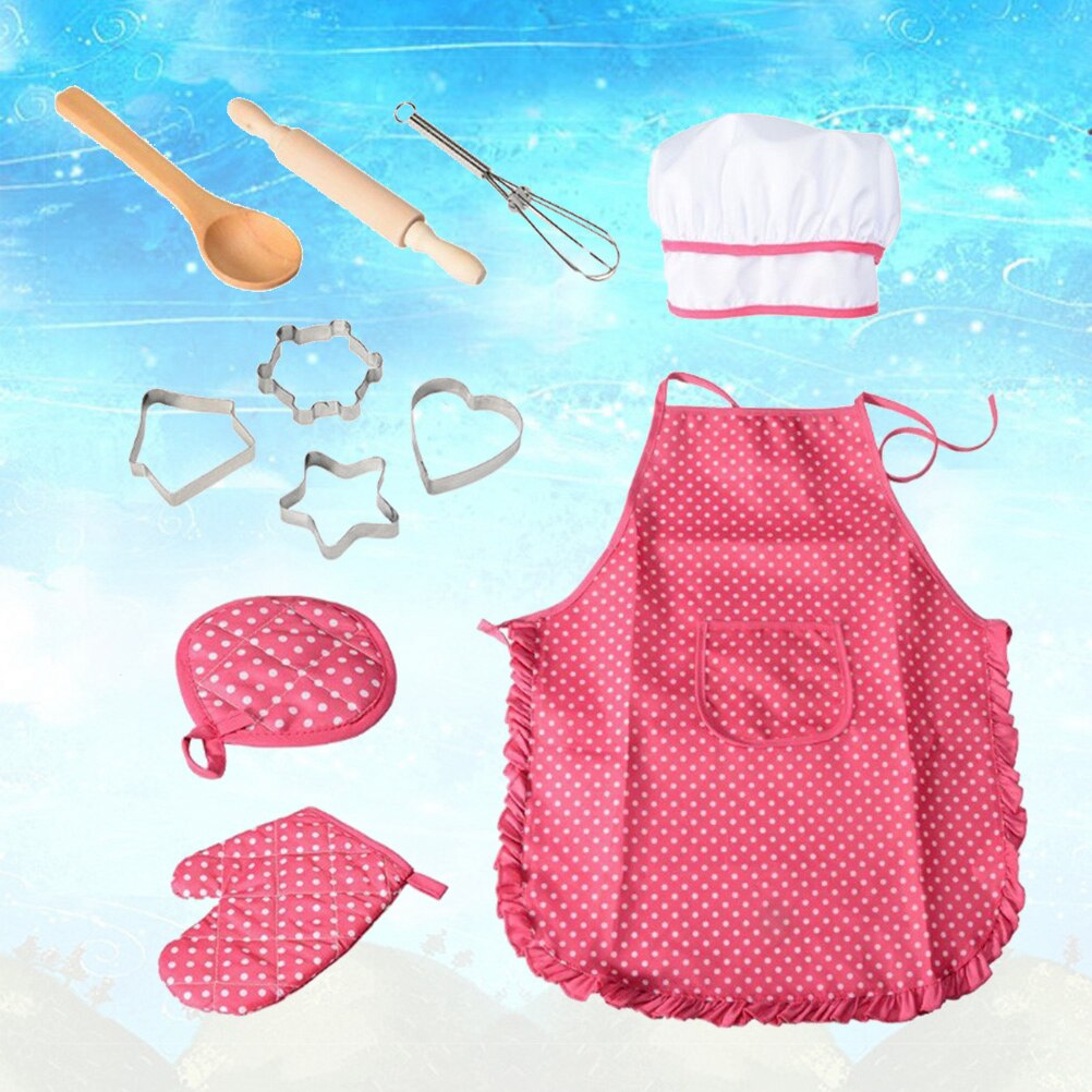 Juego de cocina completo para niños, manopla de cocina con gorro de Chef, delantal y utensilios para jugar, 11 piezas