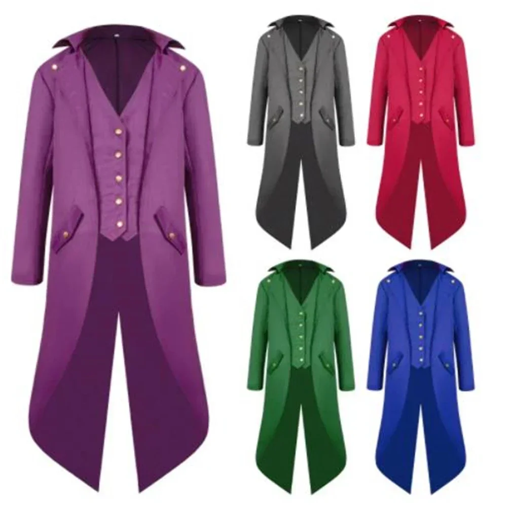 S-4xl schwarz rot lila grün Herren Steampunk Gothic Jacke viktoria nischen Frack Vintage Halloween Kostüm Smoking Mann Mantel Uniform