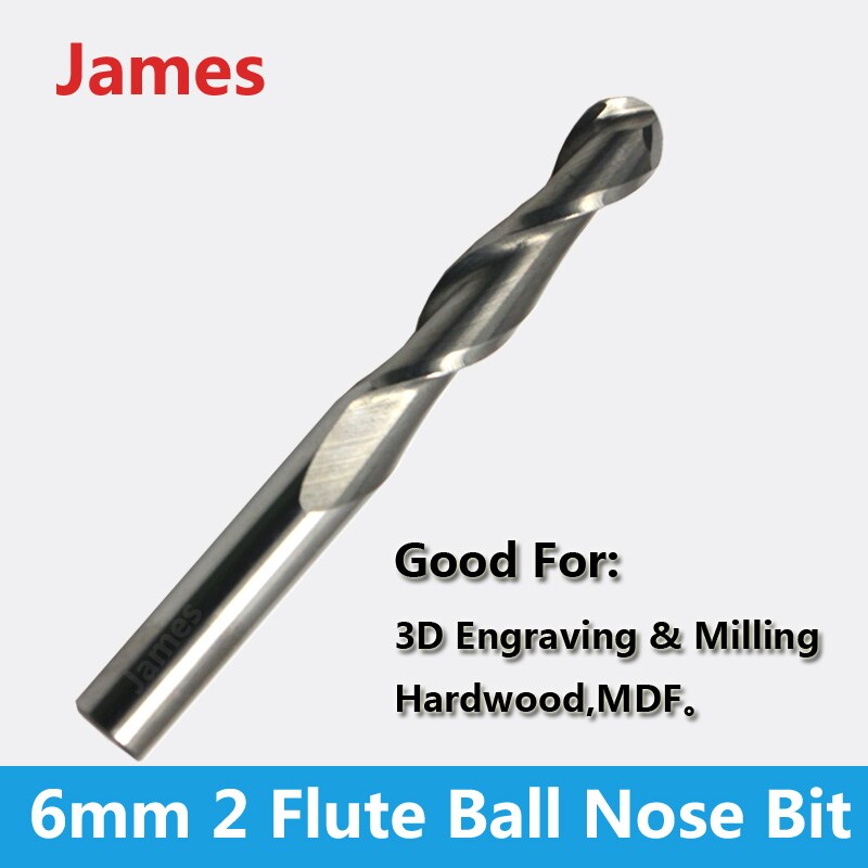1pc 6 mm shk balneus cnc router frees frees met ronde bodem frees met bolle neus twee groeven spiraalboren