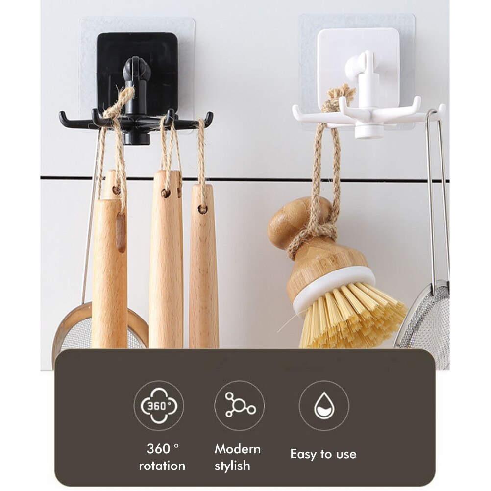 Kitchen Utensil Holder Unpunched Wall Hooks Moisture Proof 360 Degree Swivel Hook Rotating Utensil Hook Holder Kitchen Organize