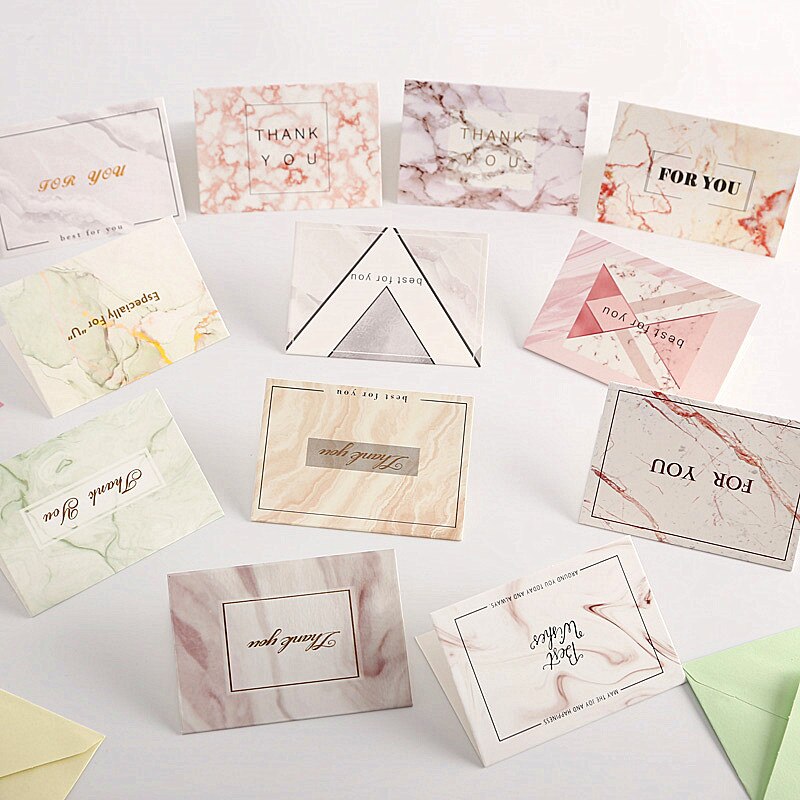 12pcs/lot Mix Designs thank you for you Folding card message card DIY decoration greeting card envelope: A